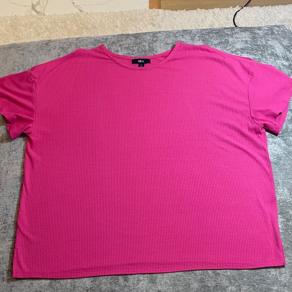 Ellos Vibrant Pink Short Sleeve Cold Shoulder Tee size L {386}
